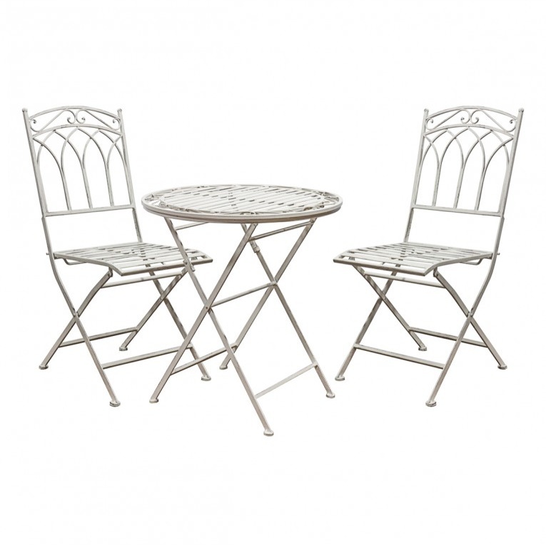 Gallery Burano 3 Piece Folding Metal Bistro Set in Distressed White finish