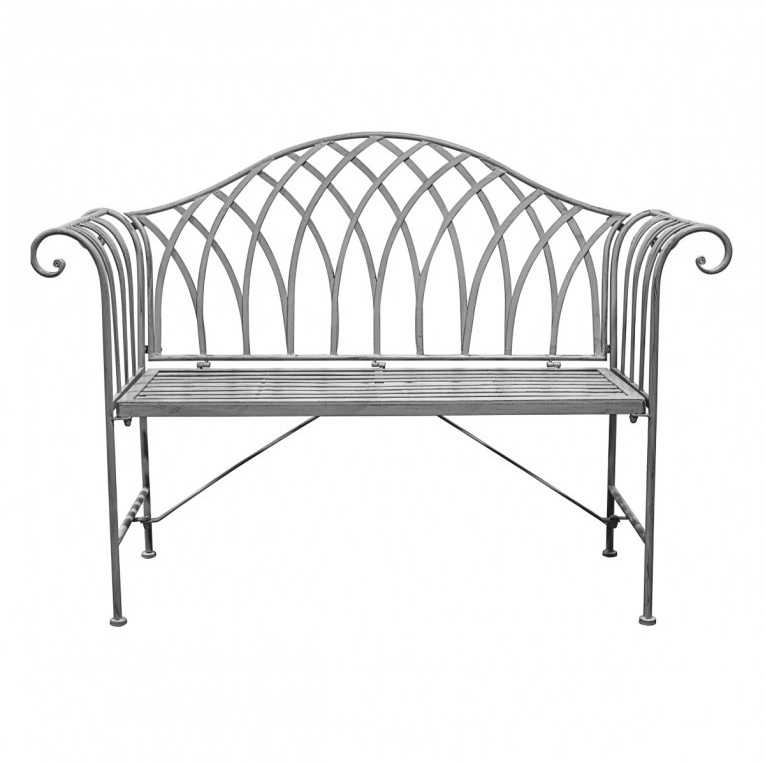 Gallery Duchess 2 seater garden bench in distressed grey wrought iron style with scrolled arms