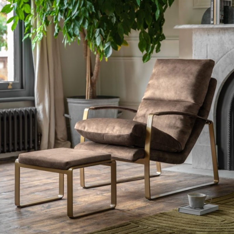 Gallery Direct Fabien Lounger Mineral fabroic with matching footstool