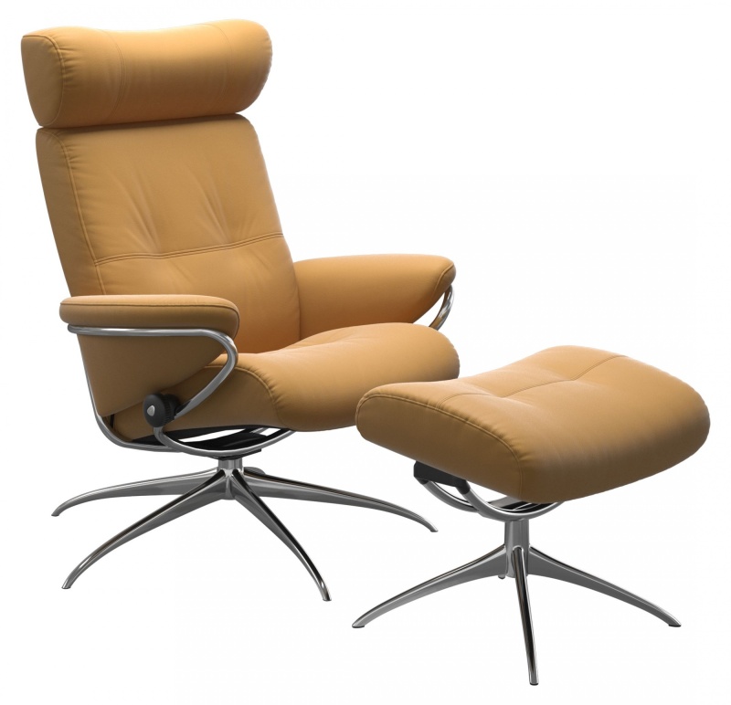 Stressless Berlin Adjustable Headrest Recliner & Stool With Star Base