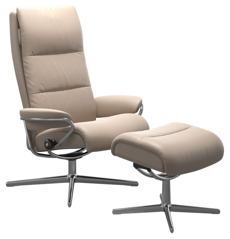 Stressless Tokyo High Back Recliner Chair & Stool - Urban Cross Base