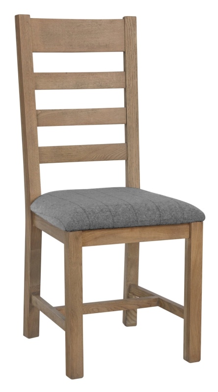 Brentham Furniture Warm Oak Wooden Slatted Dining Chair (Grey Check)