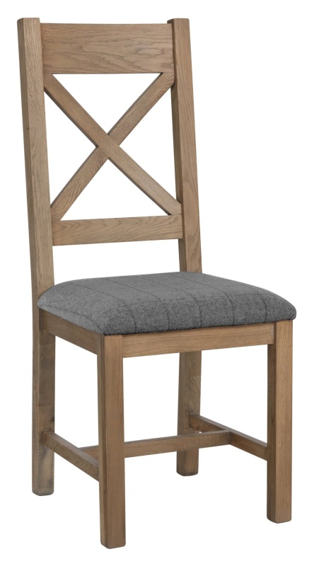 Brentham Furniture Warm Oak Wooden Cross Back Dining Chair (Grey Check)