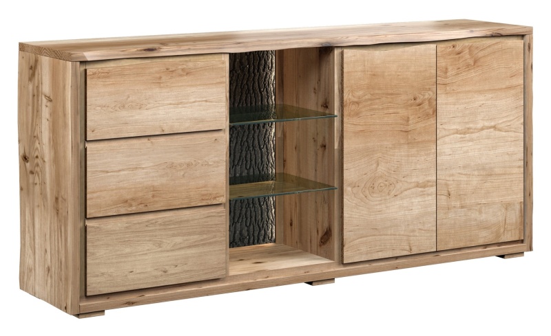 Brentham Furniture Reclaimed Natural Large Sideboard With LED Light - Natural Finish
