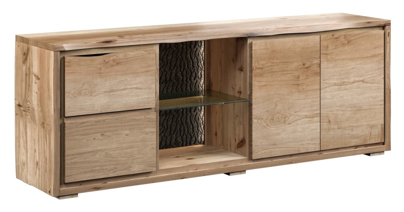 Brentham Furniture Reclaimed Natural TV Cabinet With LED Light - Natural Finish