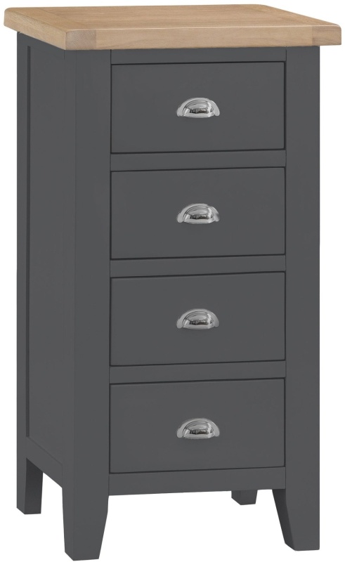 Brentham Furniture Classic Painted Oak Charcoal 4 Drawer Narrow Chest Of Drawers