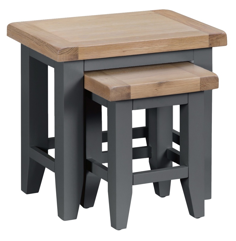 Brentham Furniture Classic Painted Oak Charcoal Nest Of 2 Tables