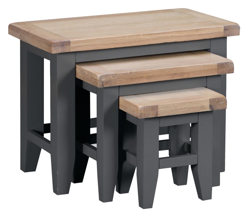 Brentham Furniture Classic Painted Oak Charcoal Nest Of 3 Tables