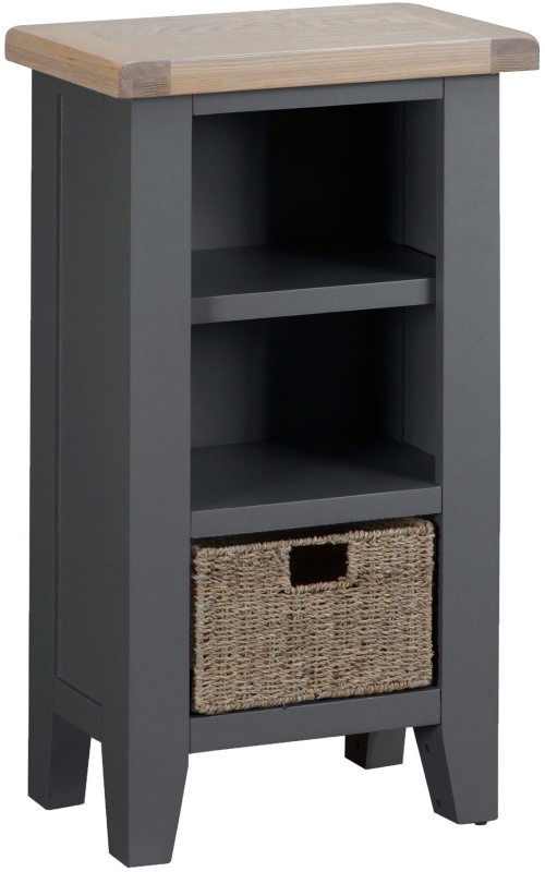 Brentham Furniture Classic Painted Oak Charcoal Small Narrow Bookcase