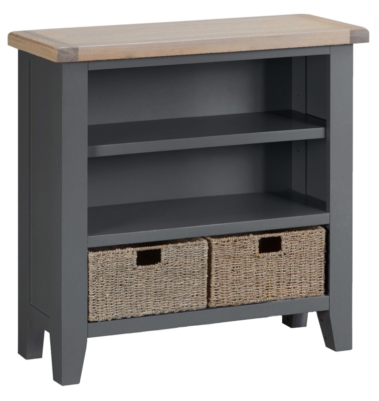 Brentham Furniture Classic Painted Oak Charcoal Small Wide Bookcase