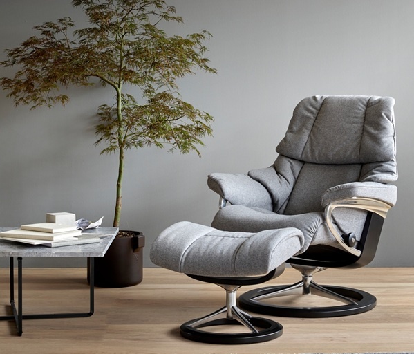 Stressless Furniture Stressless Reno Chair and Stool with Signature Base