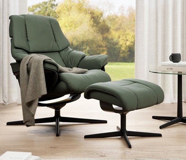 Stressless Furniture Stressless Reno Chair and Stool with Cross Base