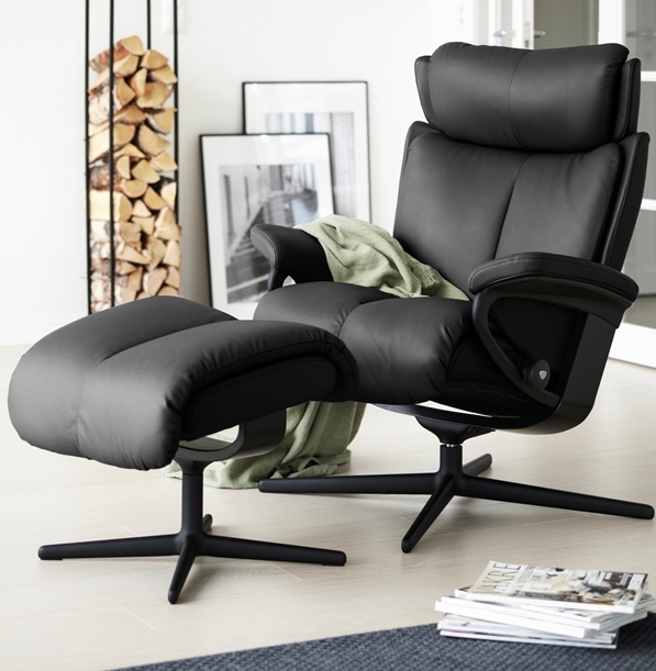 Stressless Furniture Stressless Magic Chair and Stool with Cross Base