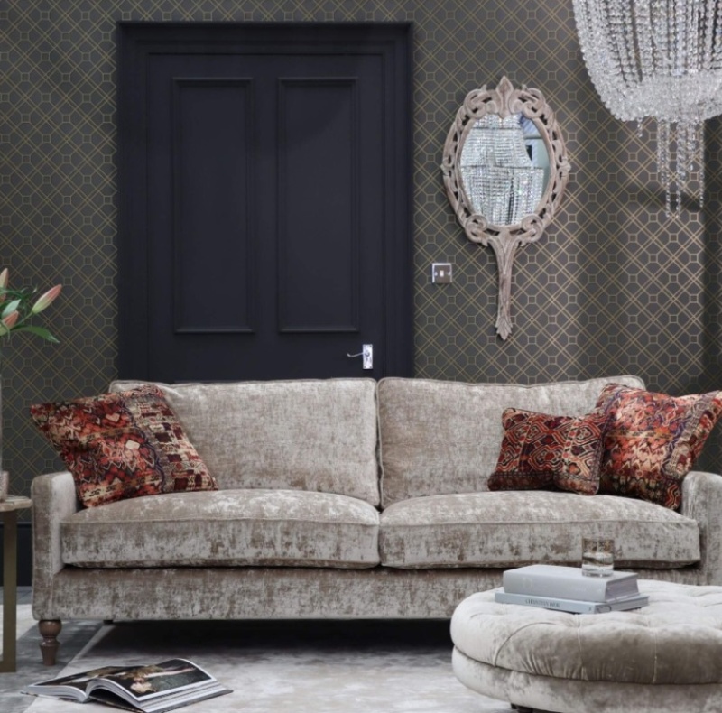 Spink & Edgar Bardot Midi Sofa in Plain Fabric - Luxury Living Room Setting with Matching Stool - Best Price at Brentham