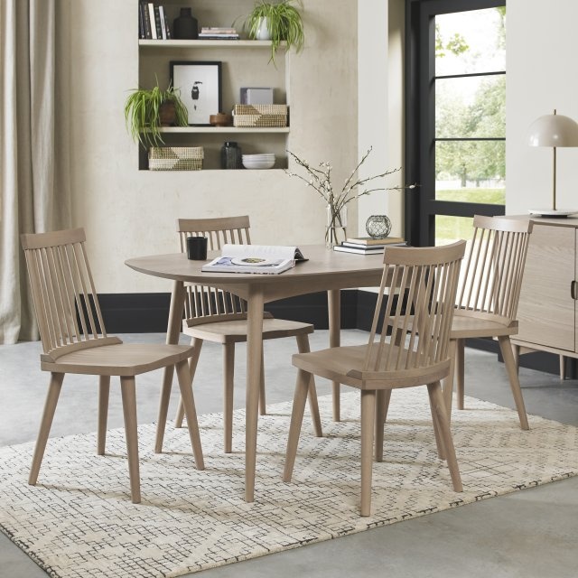 Bentley Designs Dansk Scandi Oak 4 Seater Table & 4 Spindle Chairs in Scandi Oak