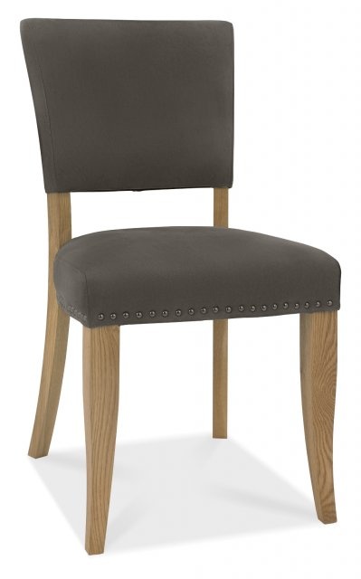 Bentley Designs Indus Rustic Oak Upholstered Chair - Dark Grey Fabric (PAIR)