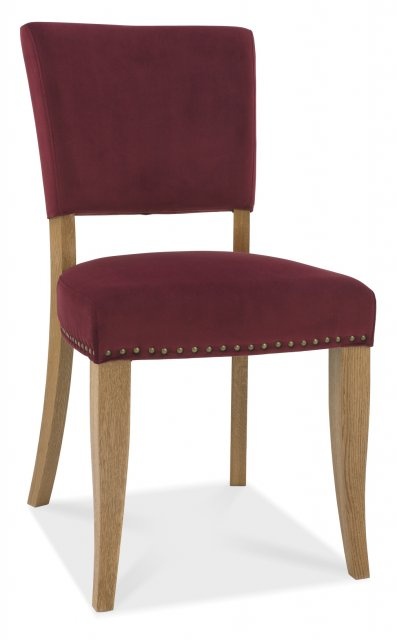 Bentley Designs Indus Rustic Oak Upholstered Chair - Crimson Velvet Fabric (PAIR)