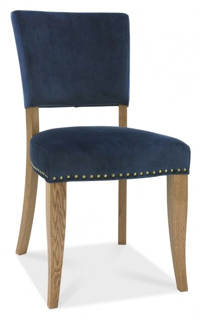 Bentley Designs Indus Rustic Oak Upholstered Chair - Dark Blue Velvet Fabric (PAIR)