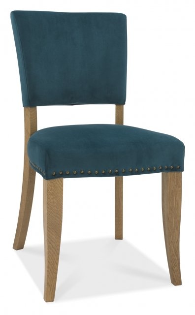 Bentley Designs Indus Rustic Oak Upholstered Chair - Sea Green Velvet Fabric (PAIR)