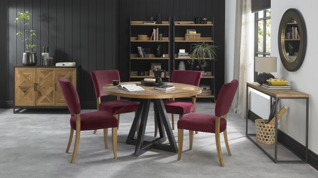 Bentley Designs Bentley Designs Indus Rustic Oak Circular Dining Table & 4 Bentley Designs Indus Dining Chairs