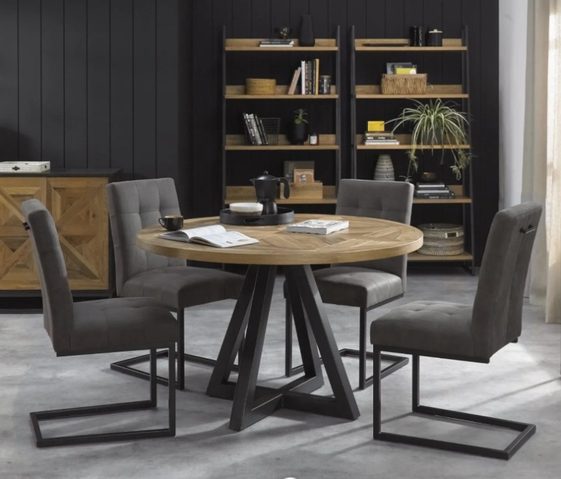 Bentley Designs Bentley Designs Indus Rustic Oak Circular Dining Table & 4 Bentley Designs Indus Cantilever Chairs