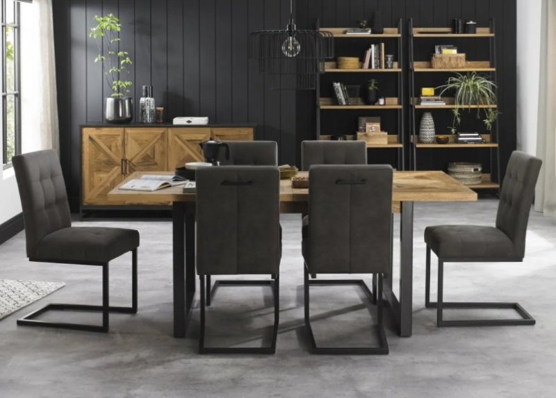 Bentley Designs Bentley Designs Indus Rustic Oak 6-8 Seater Table + 6 Indus Cantilever Chairs In Dark Grey Fabric