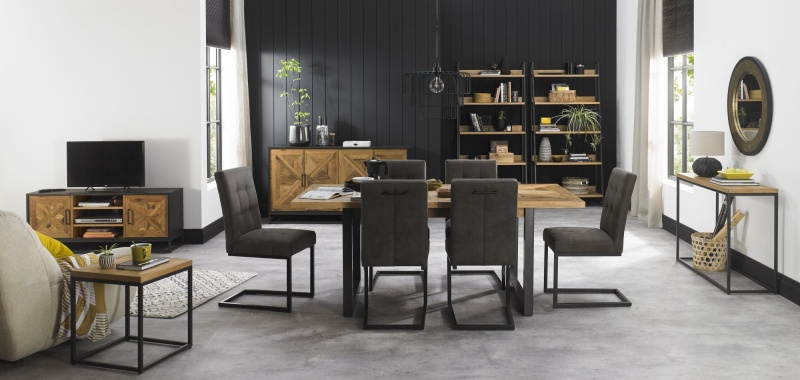 Bentley Designs Indus Rustic Oak 6-8 Seater Table & 6 Indus Cantilever Chairs