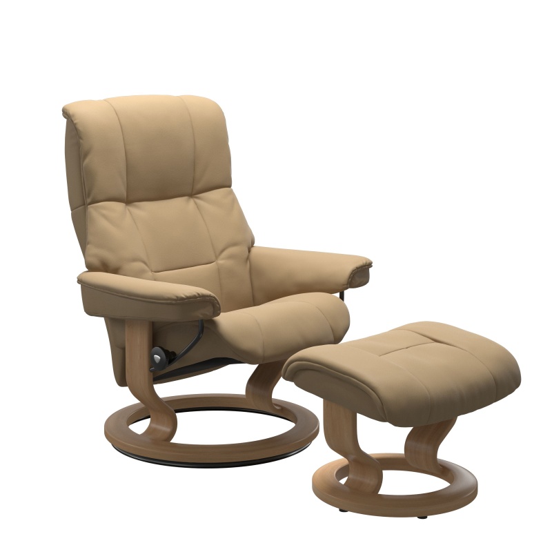 Stressless Stressless Mayfair Chair and Stool with Classic Base In Paloma Sand & Oak