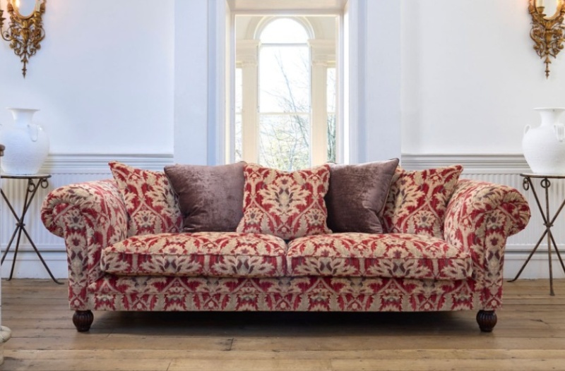 Tetrad Heritage Elgar 4 seater grand sofa in Enigma Claret fabric at Brentham Furniture