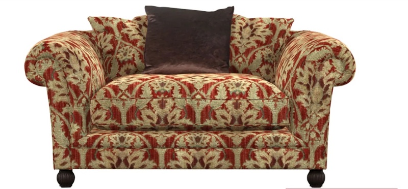 Tetrad Elgar snuggler sofa in Enigma Claret fabric at Brentham Furniture