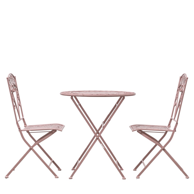 Gallery Brindisi 3 piece metal folding bistro set in coral pink finish