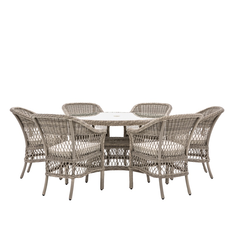 Gallery Menton Stone 6 seater outdoor dining set with large round glass top table