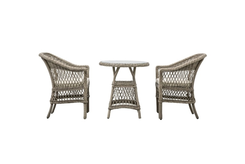 Gallery Menton 3 Piece Rattan Bistro Set in Stone with glass top table