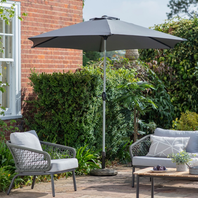 Gallery Vazzano 2.7m Parasol Grey being used on a sunny day