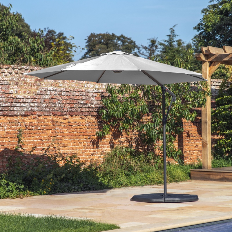 Gallery Vazzano 3m Cantilever Parasol Grey being used outside on a nice day