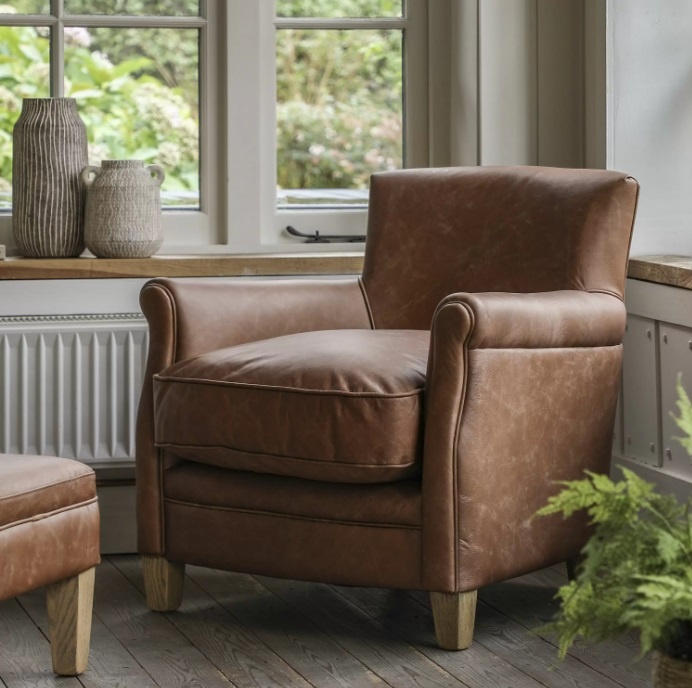 Gallery Direct Mr. Paddington Chair Vintage Brown Leather in a contemporary home