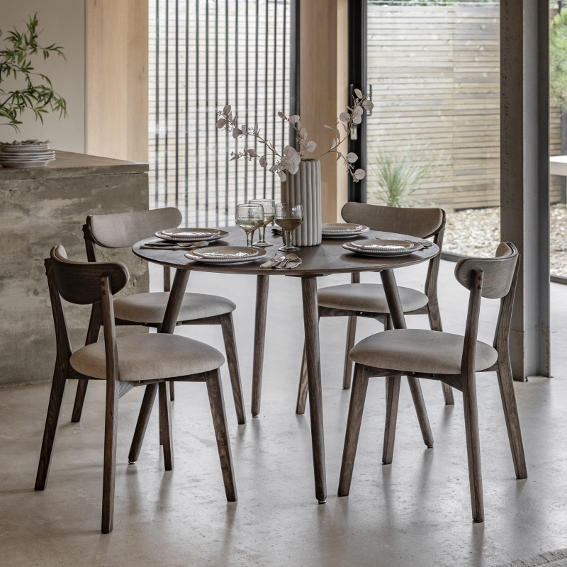 Gallery Hatfield Round Dining Table Smoked in a modern space