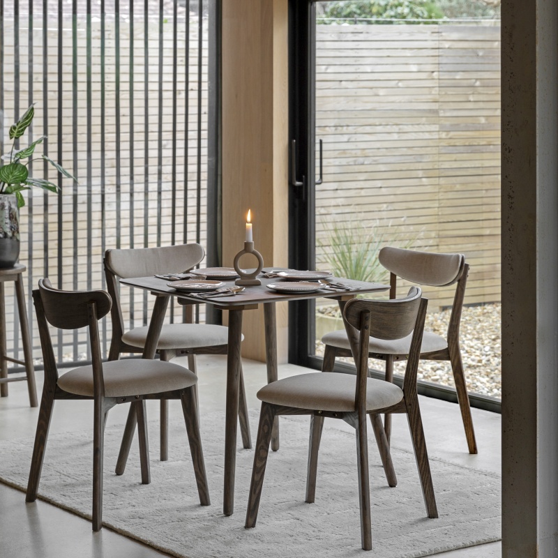 Gallery Hatfield Square Dining Table Smoked with matching chairs in a contemporary dining space