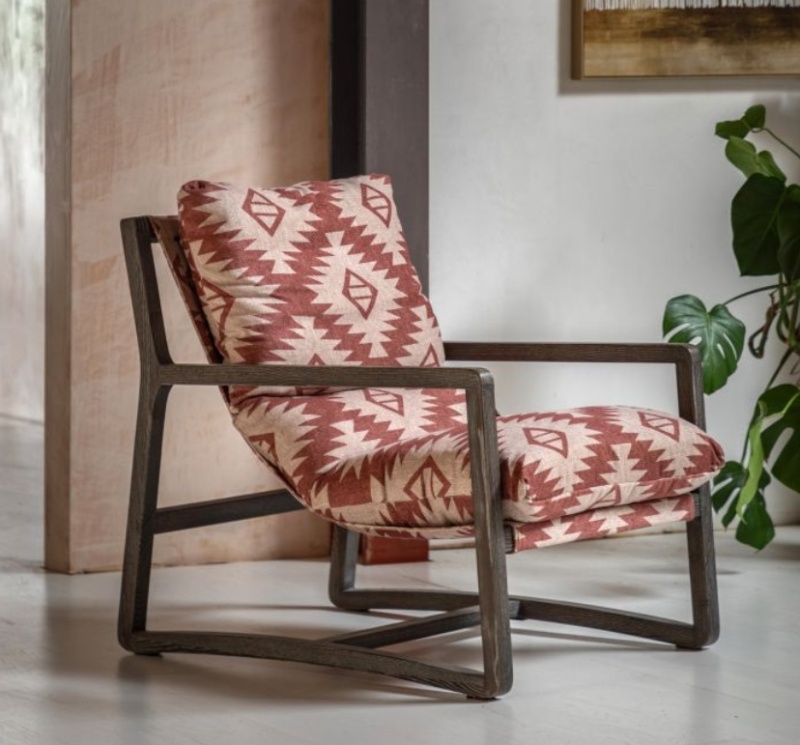Gallery Direct Burela Lounge Chair Mira Aztec in patterned fabric with solid ash wood frame