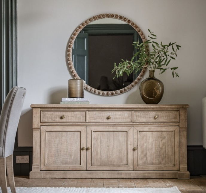 Gallery Vancouver oak 3 door sideboard styled in dining room interior
