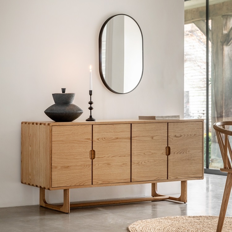 Gallery Direct Craft 4 Door Sideboard Natural styled in dining space with solid oak frame and sleek profile