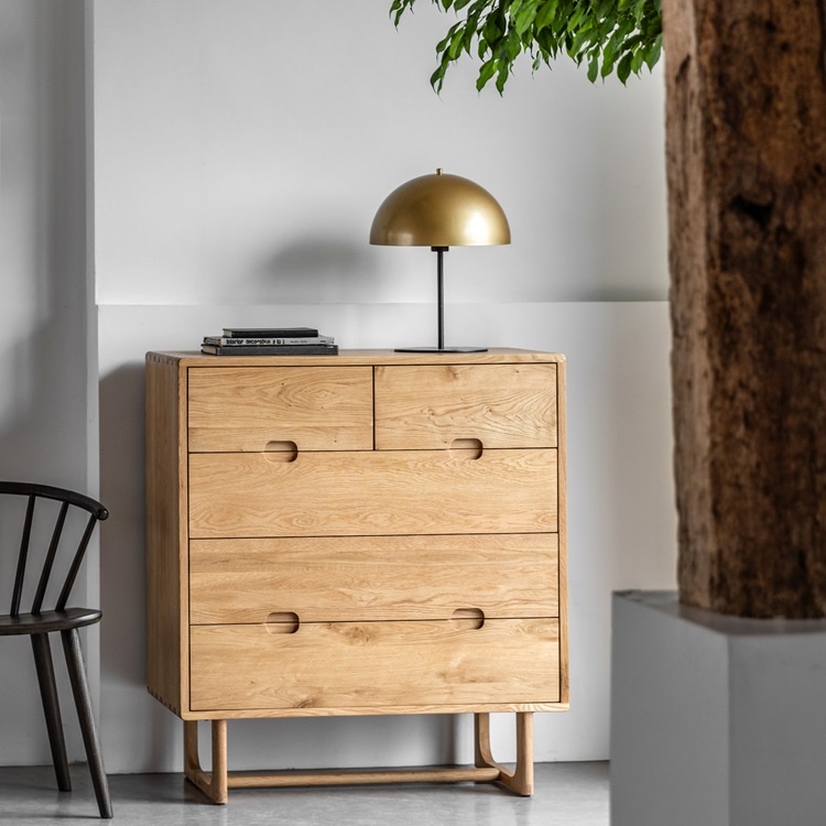 Stylish bedroom storage with the Gallery Direct Craft 5 Drawer Chest Natural in oak with dovetail joints