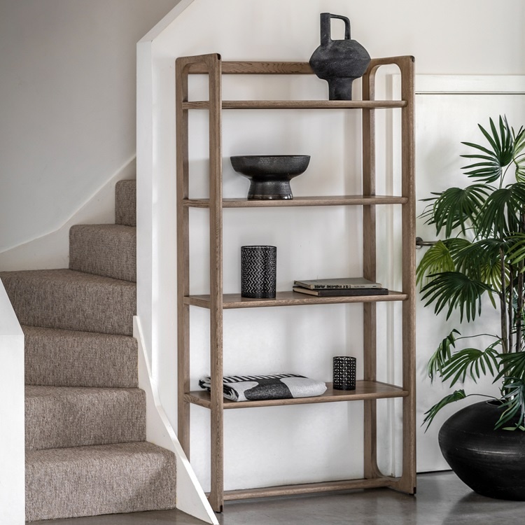 Gallery Direct Craft Open Display Smoked next to a staircase in a home