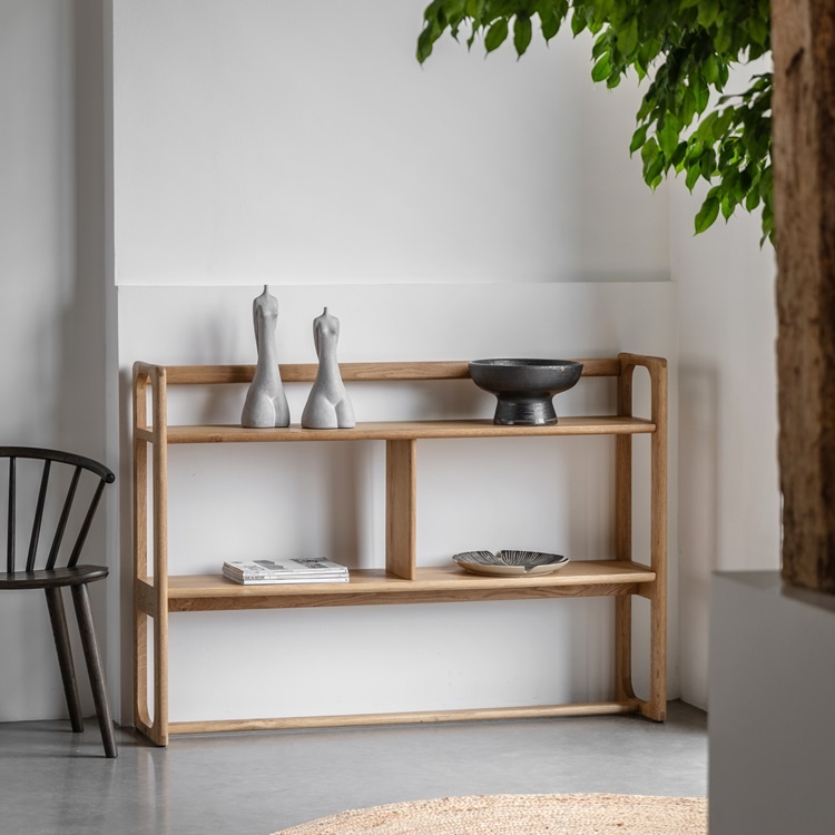 Gallery Direct Craft Open Display Wide Natural in a home against a light wall