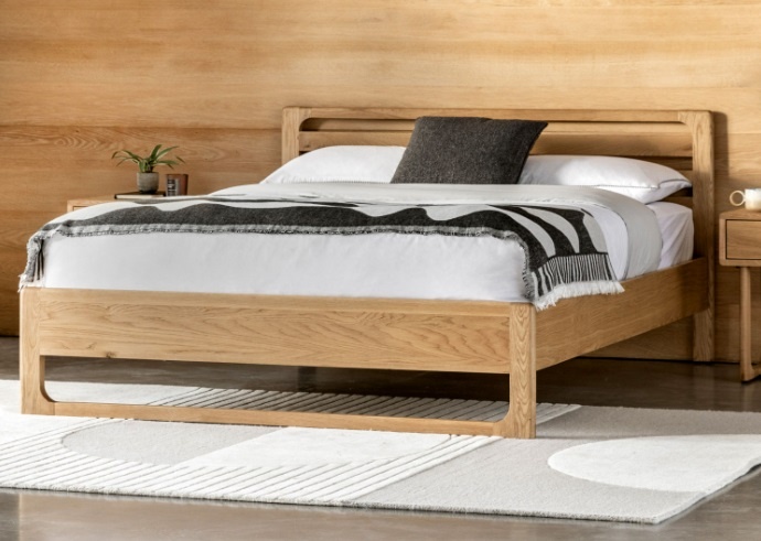 Gallery Direct Craft 5' Kingsize Bed Natural styled in bedroom highlighting warm oak grain and clean lines
