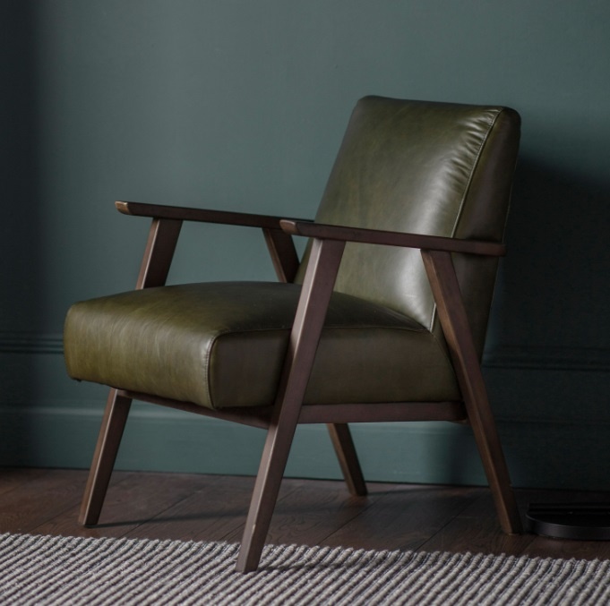 Gallery Direct Neyland Armchair Heritage Green Leather life shot