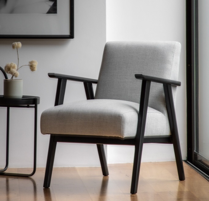 Gallery Direct Neyland Armchair Mottled Stone in a modern space