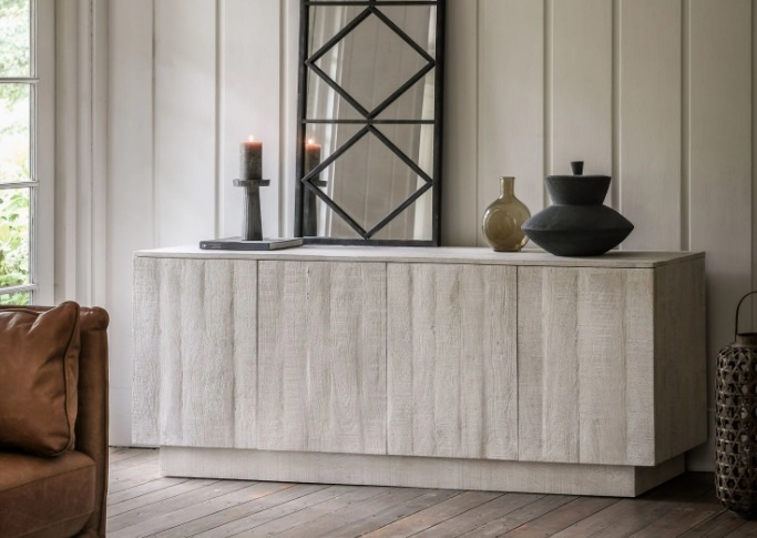 Gallery Iowa 4 Door Sideboard Whitewash life shot