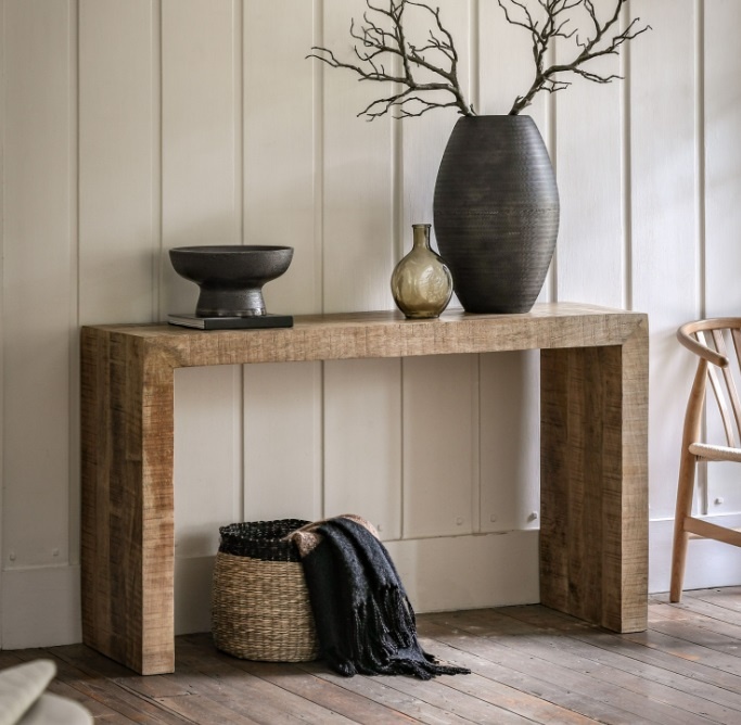 Gallery Iowa Console Table Natural against a panelled wall