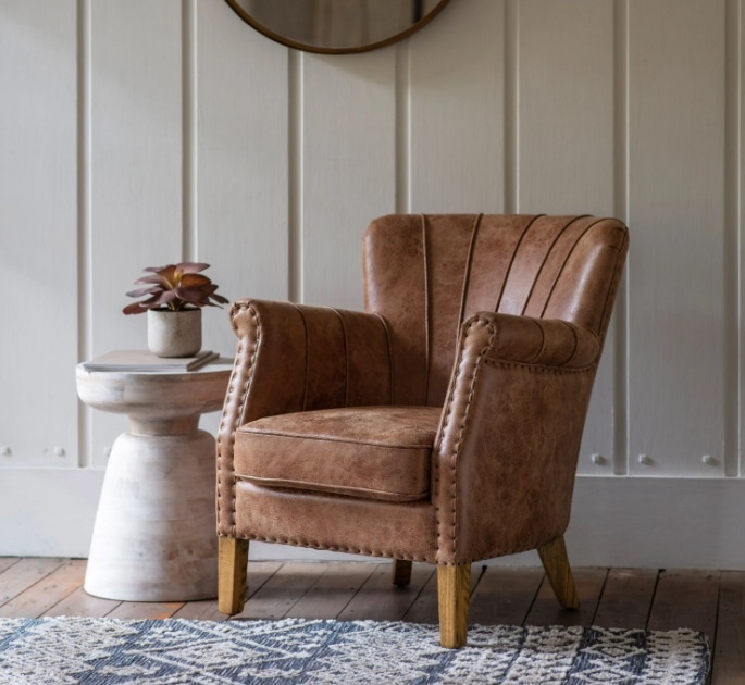 Gallery Direct Hickman Armchair Brown Leather in a traditional looking home